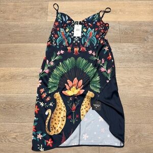 Averie Blaise Cowl Midi Dress Rainforest Jungle Print 3XL Black NWT